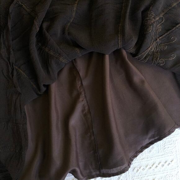 Coldwater Creek Brown Embroidered A-Line Midi Skirt M Flowy Fairycore Hippie Y2K - Picture 6 of 12